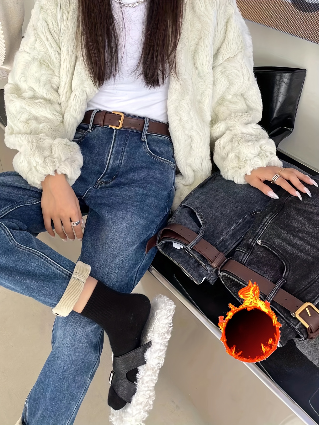 Womens Fleece Lined Bootcut Jeans - Temu