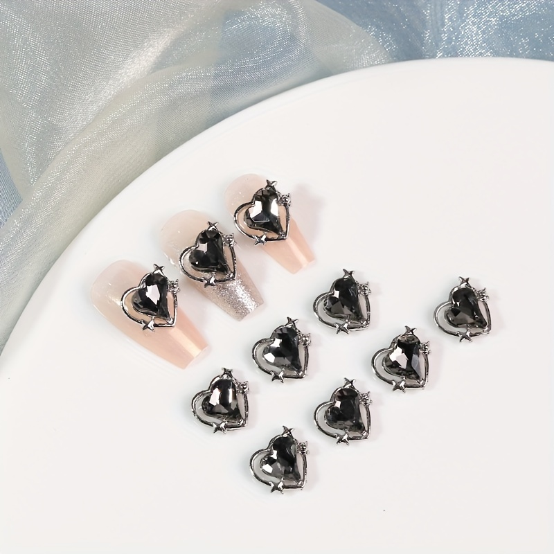 3d Heart Nail Charms Rhinestones Bling Nail Gem Jewels Metal - Temu