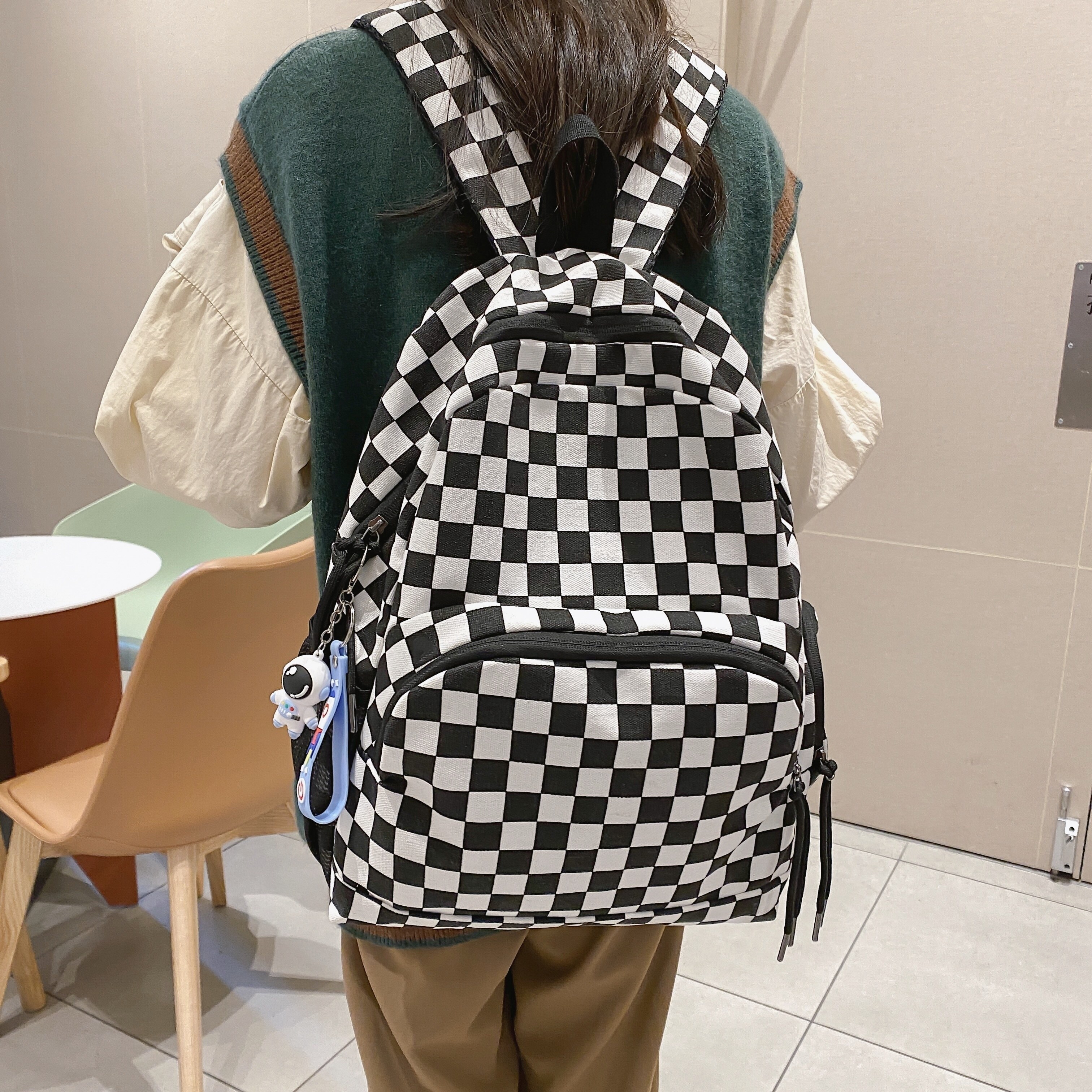 Checkered Pattern Mini Backpack, Women's Fashion Pu Backpack For Work &  Travel, Simple Two-way Backpack With Adjustable Strap - Temu Italy