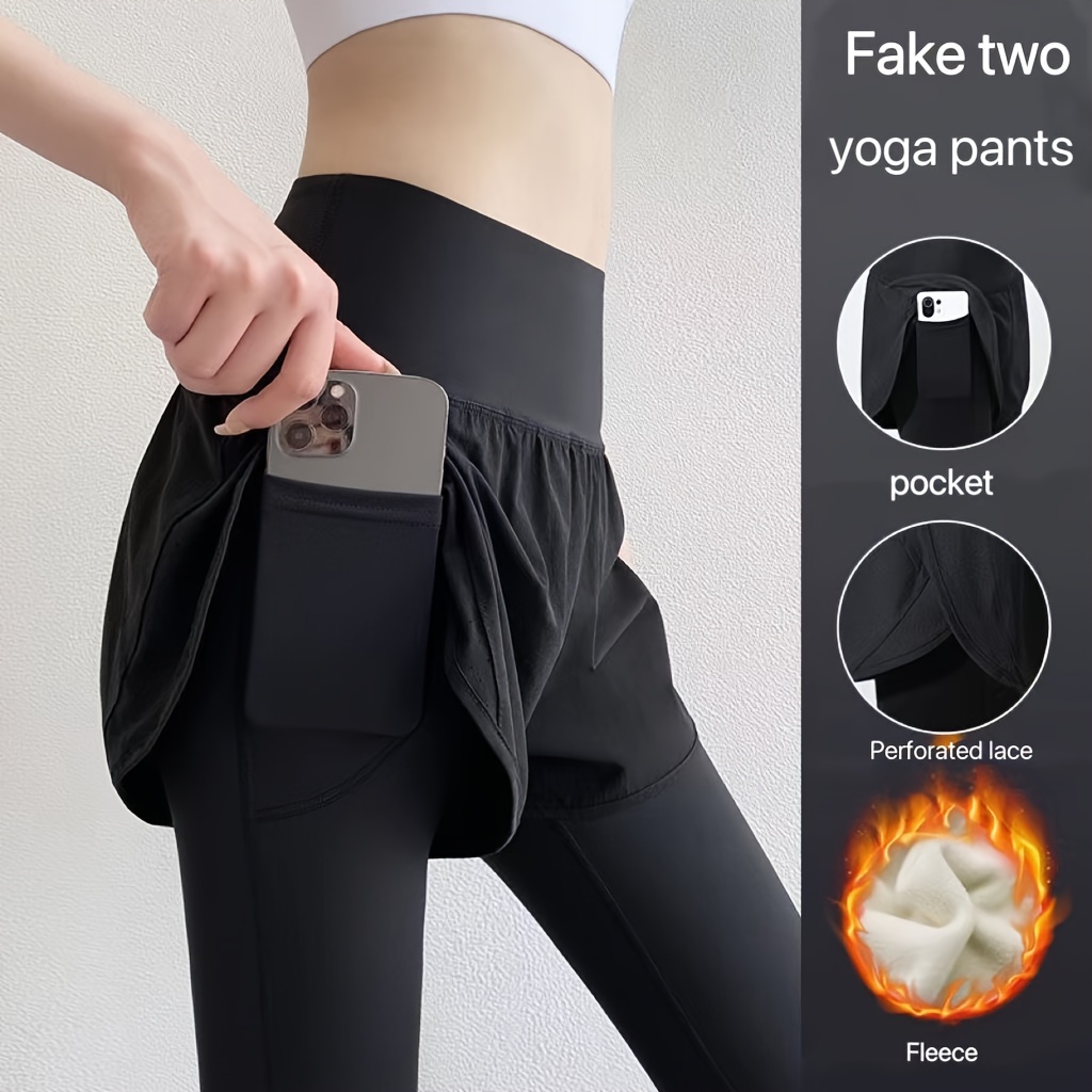 2pcs Solid Color Fleece Lined Sports Leggings For Women, Workout Running  Yoga Warm Tight Pants, Women's Activewear