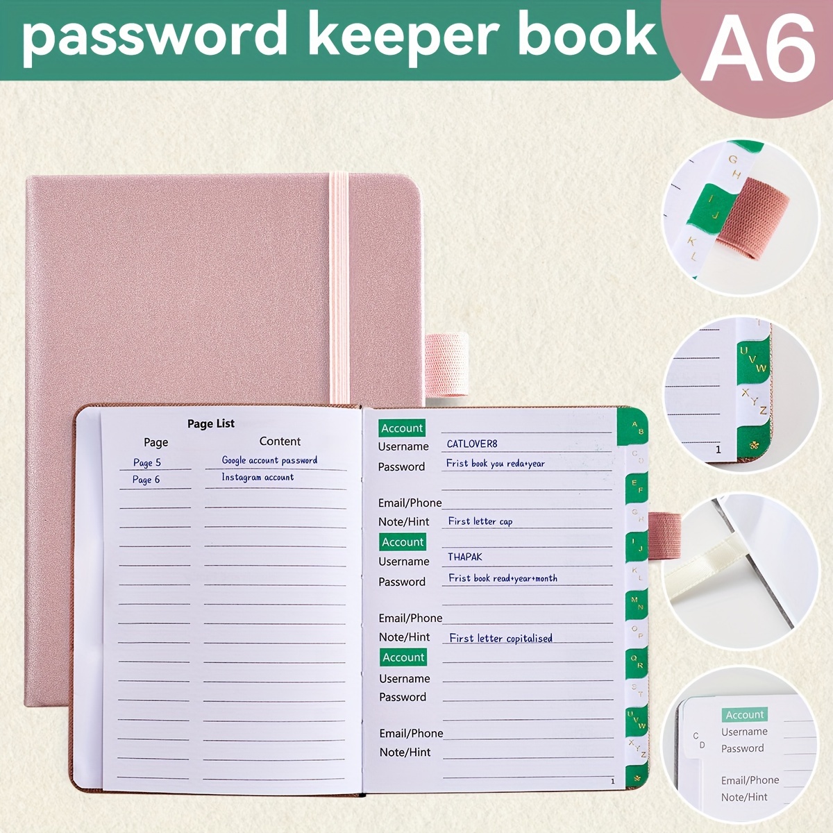 Registro delle password e modello di interior design del diario del  pianificatore del libro delle password in ordine alfabetico