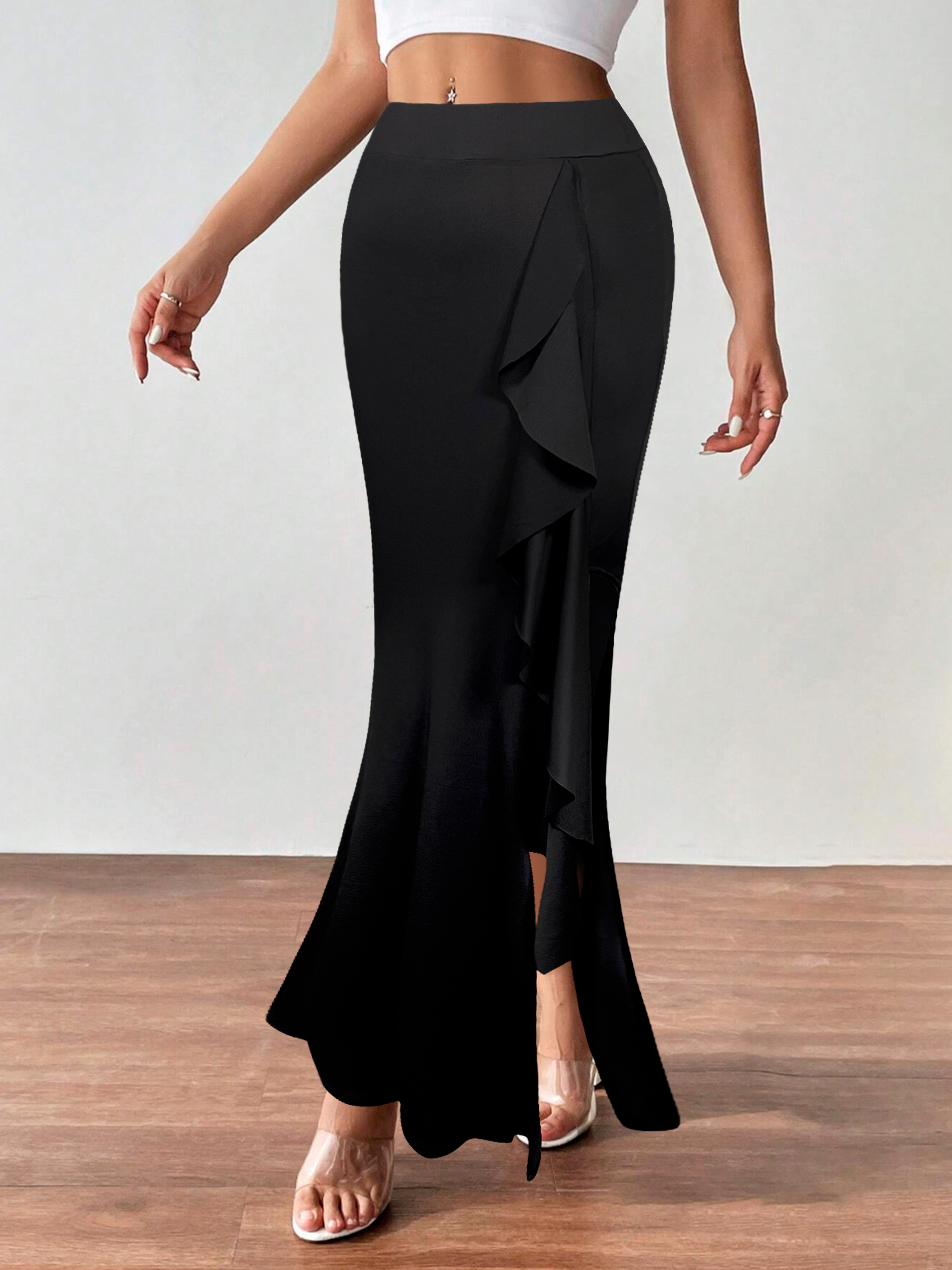 Solid Bodycon Mermaid Skirt Elegant High Waist Maxi Skirt - Temu