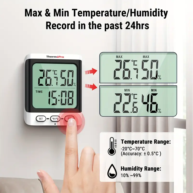 ThermoPro TP152 Hygrometer Room Thermometer, Desktop Digital Room  Thermometer With Temperature And Humidity Monitor, Accurate Hygrometer Room  Thermome