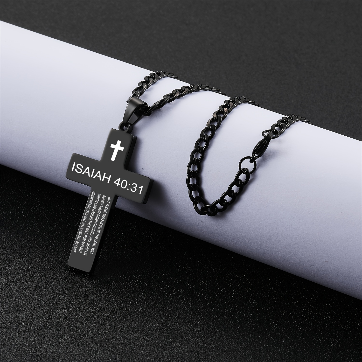 Inspirational Bible Verse Cross Pendant Necklace for Men