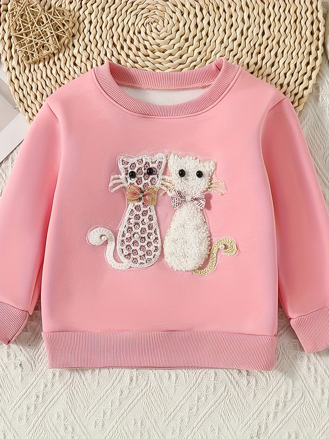 Cute Pretty Cat Print Girls Casual Creative Pullover - Temu Canada