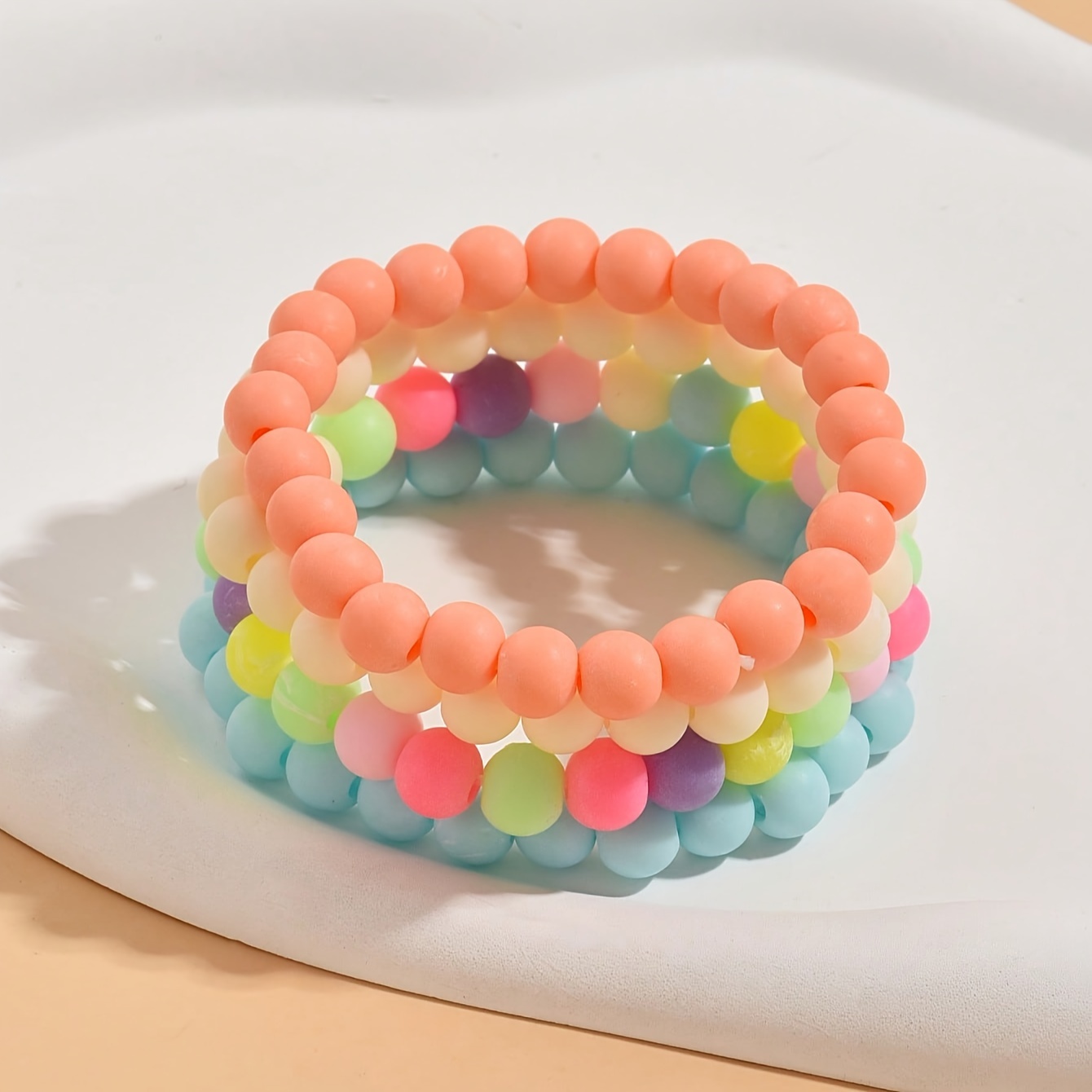 Candy Color Beaded Bracelet Kit Smooth Round Beads Minimalist Elegant Hand Jewelry, Jewels Set 4 Pcs,Braclets,Temu