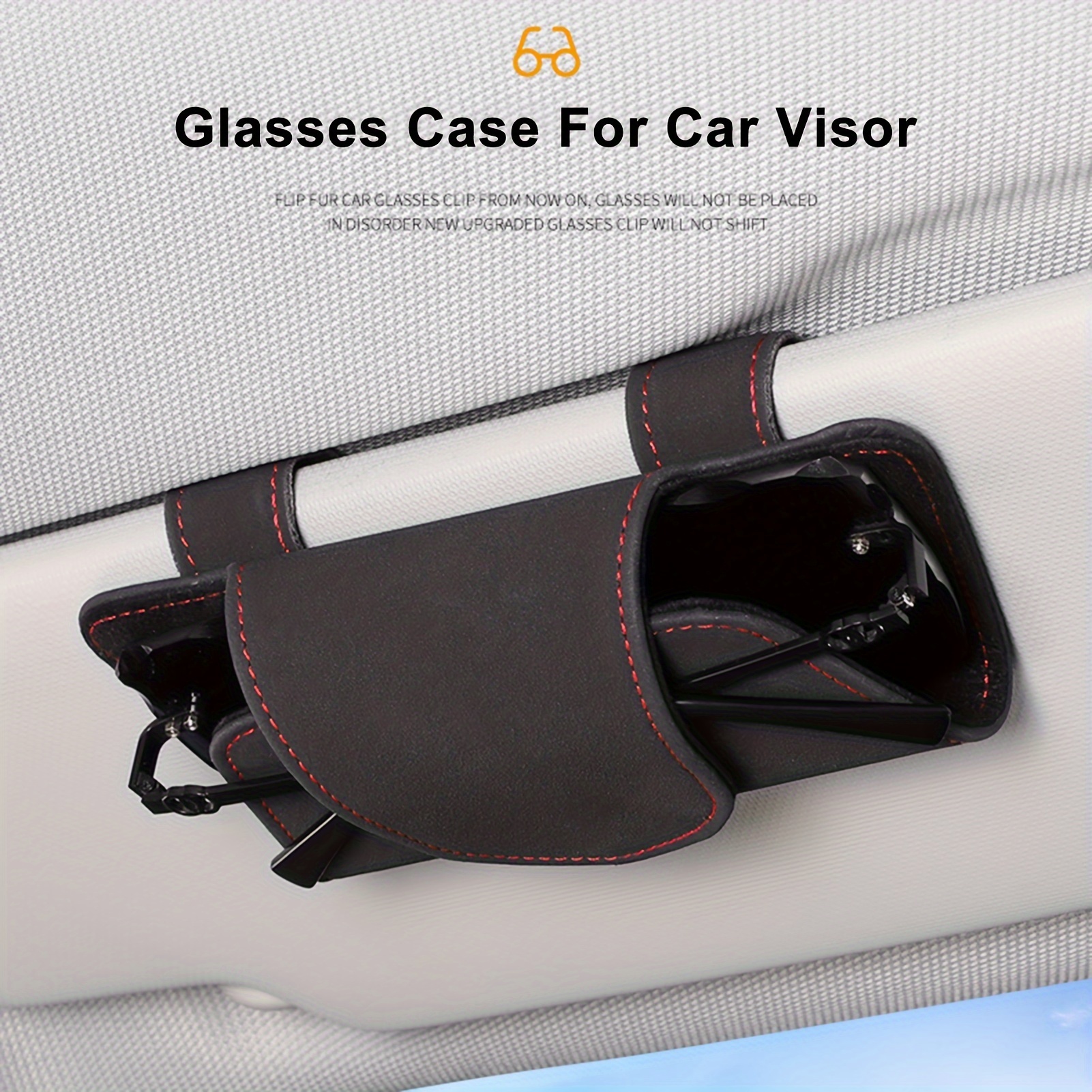 Sunglass Holder for Car Visor Sunglasses Clip Magnetic Leather Glasses  Eyeglass Holder Truck Interior Car Accessories for Woman Man -Black
