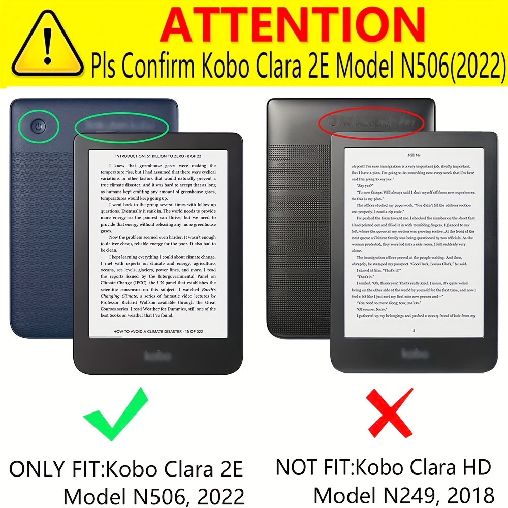 Soft Shell TPU Protective Shell For 2022 Released Kobo Clara 2E E-Reader  Model N506, Lightweight Protective Case With Automatic Sleep Magnetic Cover