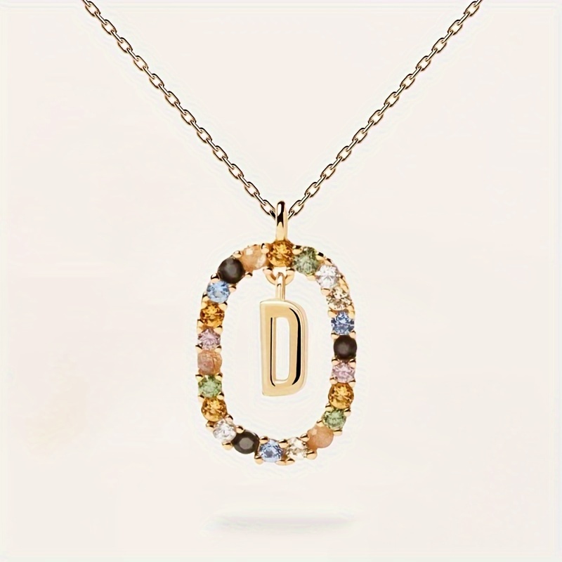 Collana con lettera inglese in argento sterling 9,25, design di nicchia, zirconi colorati di lusso, catena per clavicola, per donna_voghion.com