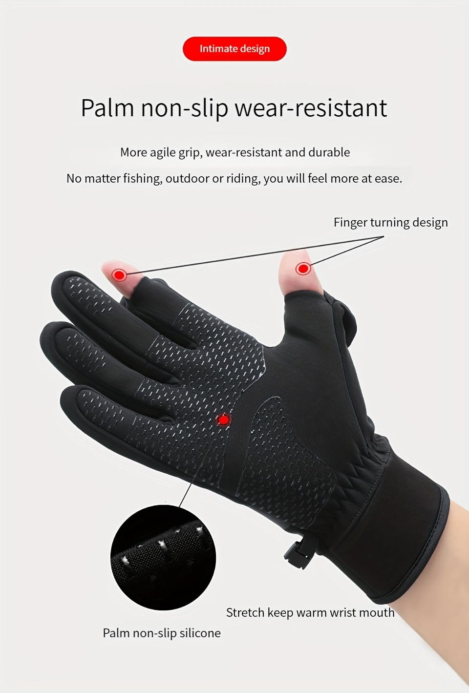 LOOGDEEL Warm Fishing Gloves Full Finger Anti-slip Waterproof