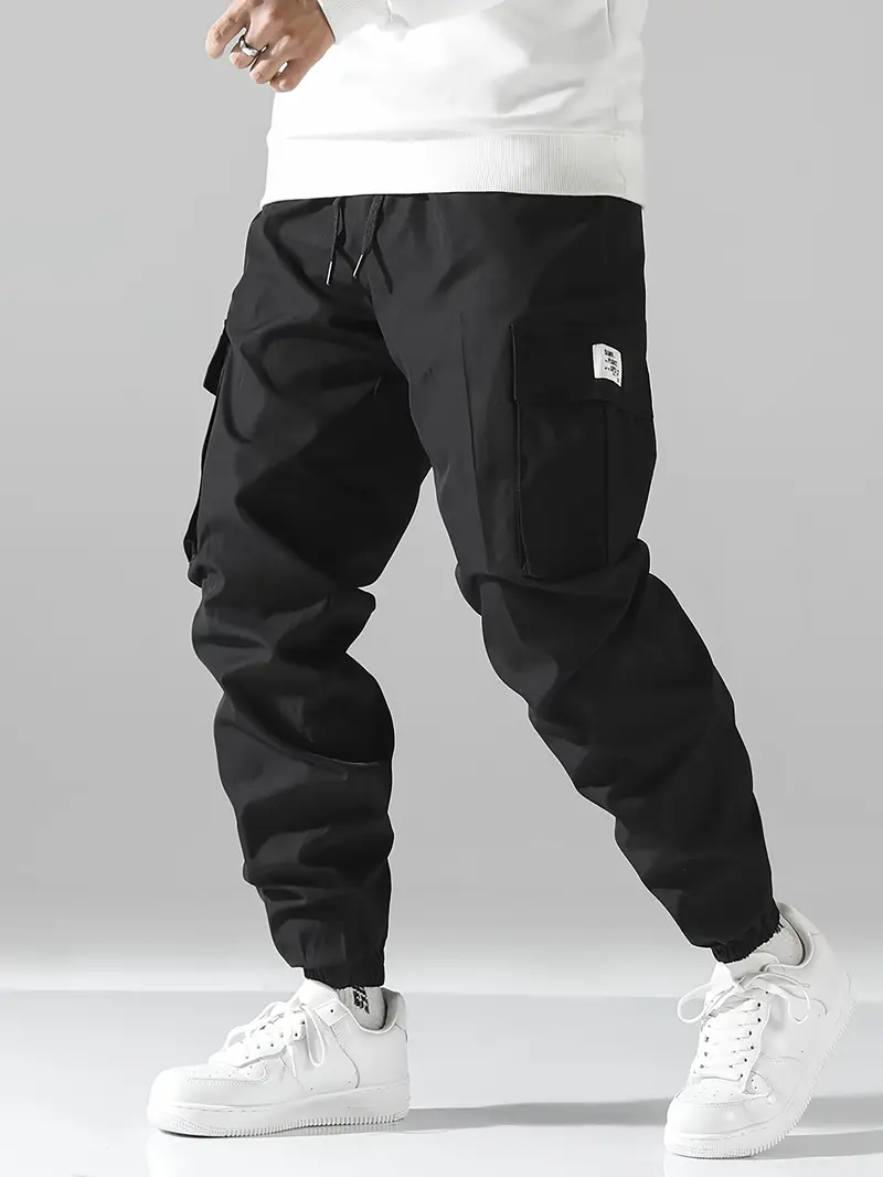 Plus Size Men's Solid Cargo Joggers Spring Fall Winter Pants