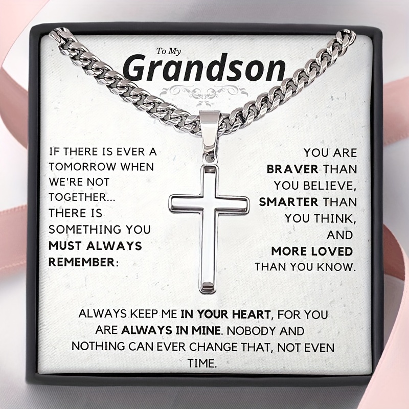 Grandson Necklace From Grandma - Stainless Silver Cuban Chain With Gift Box