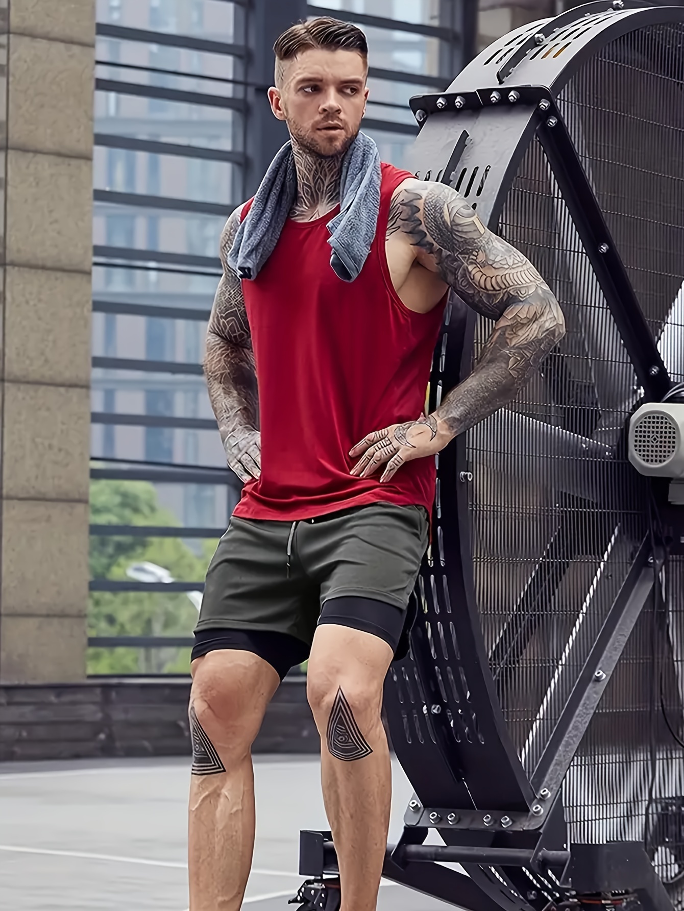 Men Sports Gym Shorts with Tights and Zip Pocket Grey