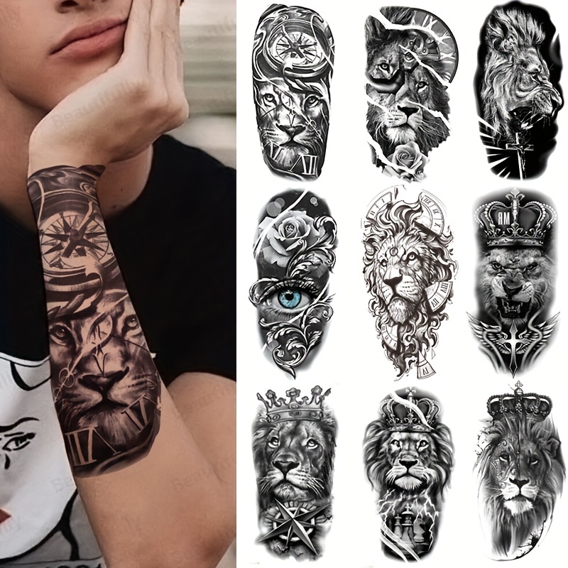 Half Sleeve Arm Temporary Tattoo Sticker Adult Men Skull - Temu