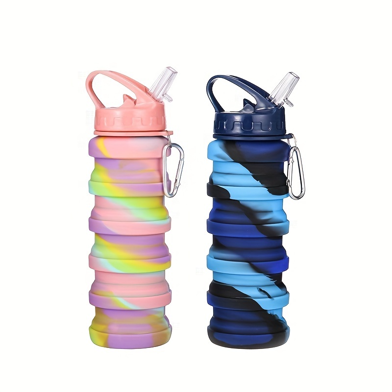 1 2pcs silicone foldable water bottles bpa free 16 ounce portable foldable water bottle with straw for outdoor activities and travel