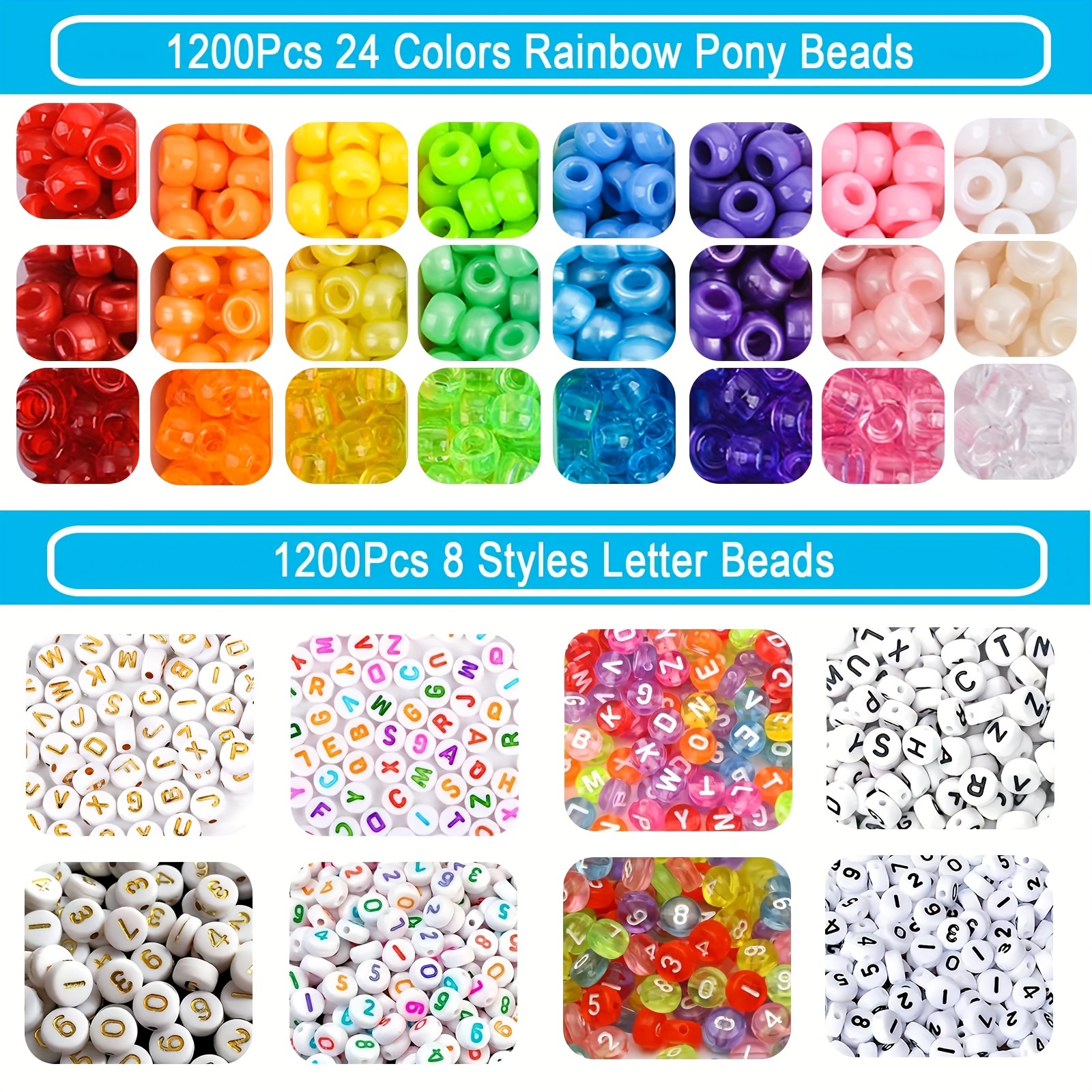1200pcs Letter Beads 24 Types Acrylic Letter Beads With Round
