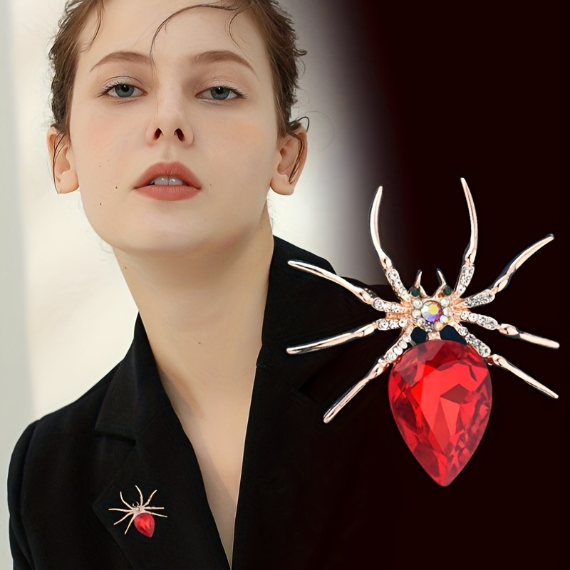 1pc Women's Creative Red Spider Brooch, Embellished With
