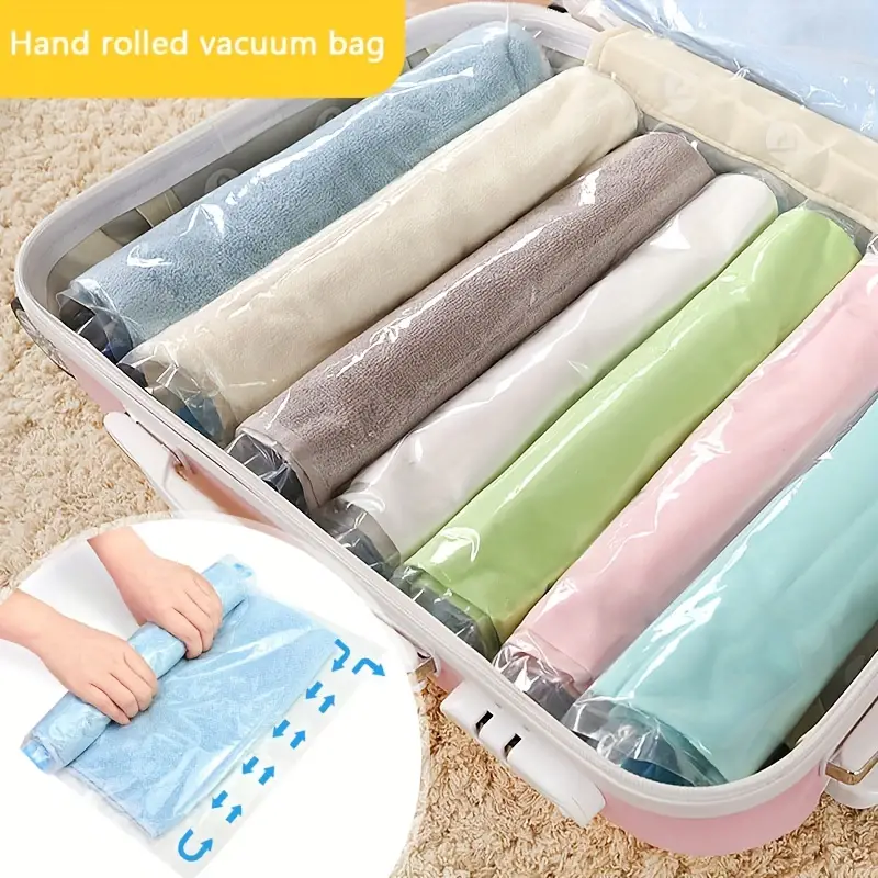 Space-saving Vacuum Storage Bag For Clothes And Travel - Hand-rolled  Compression Bag With Non-pumping Technology - Temu