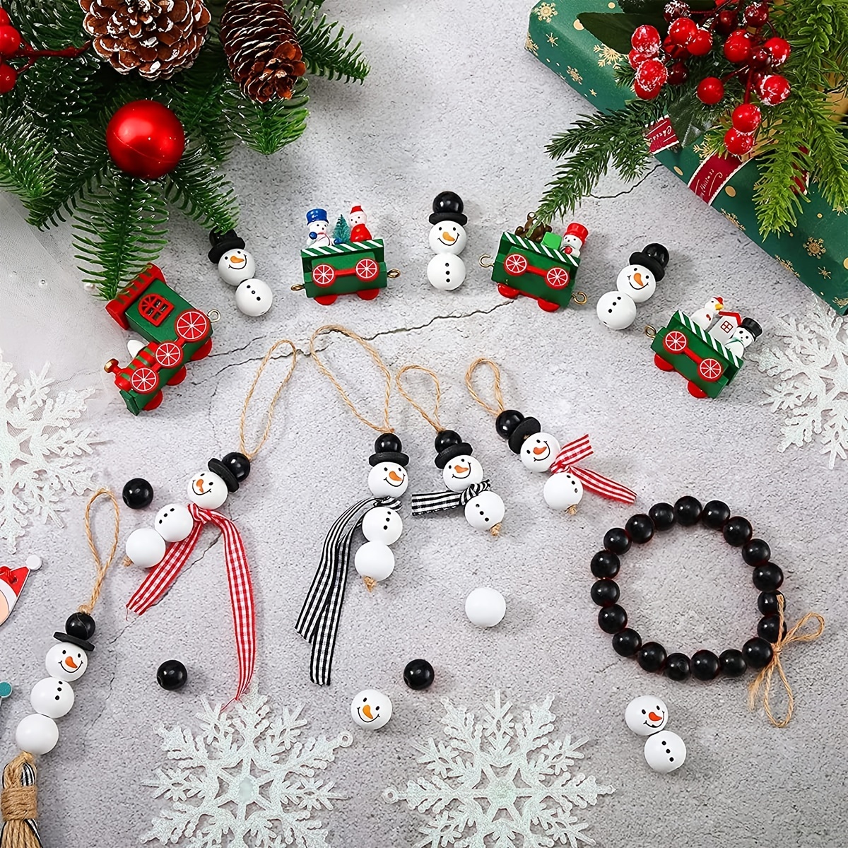  Wooden Craft Beads With Ropes Snowman Beads For Bracelets  Jewelry Making DIY Christmas Decor Art Crafts Gift Wrap Christmas Craft  Beads With Holes Christmas Craft Beads And Gems Christmas Snowman
