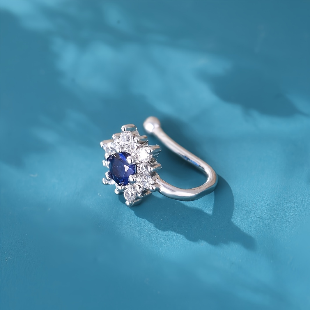 A Delicate Blue Sunflower Nose Clip With Zirconia Stones For Women