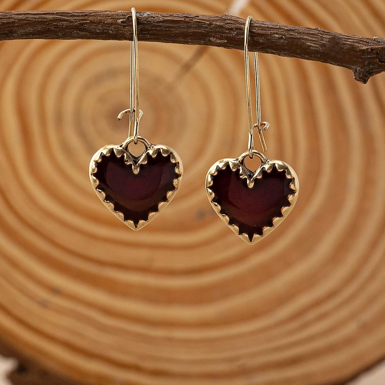 TEMU Pendientes Colgantes Con Diseño De Corazón Rojo Esmaltado Vintage, Joyería De Aleación De Estilo Bohemio Simple, Pendientes Femeninos De Moda,