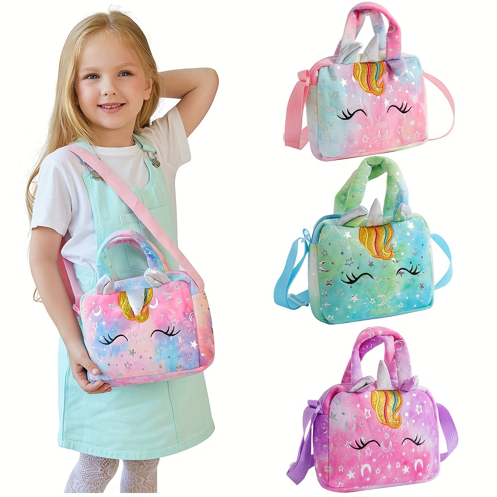 Cartoon Style Tie-dye Unicorn Shaped Crossbody Bag & Handbag For Girls