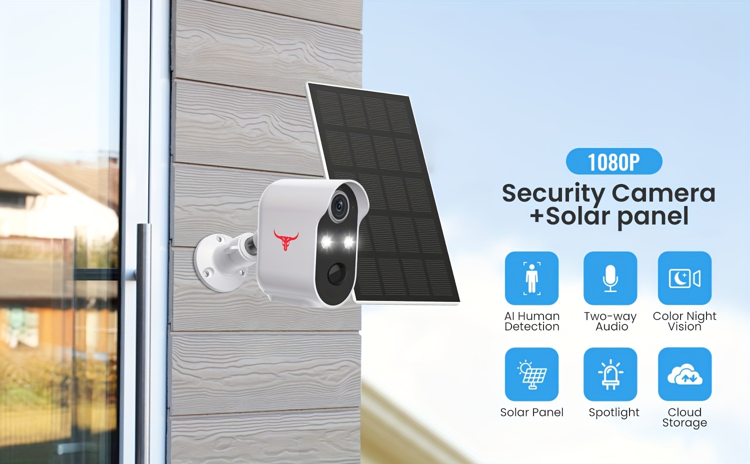 wireless outdoor security camera with solar panel ai human detection and pir motion detection 1080p video 2 way audio color night vision cloud storage 2 4g wifi battery powered home security outdoor ip camera details 0