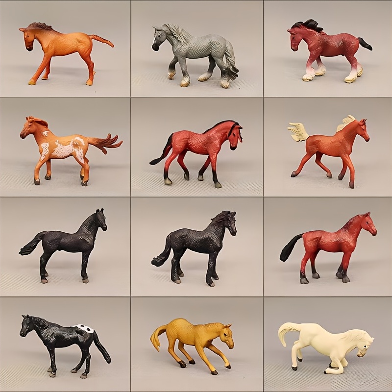 12 figuras de juguete de potro de caballo, juguete realista de caballos en  miniatura, juguetes para niños pequeños, juego de caballos de caballo