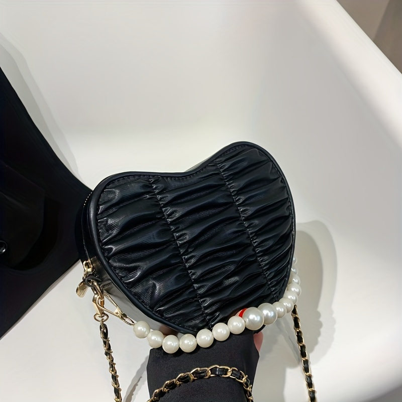 Chain Strap Ruched Bag PU Fashionable Black