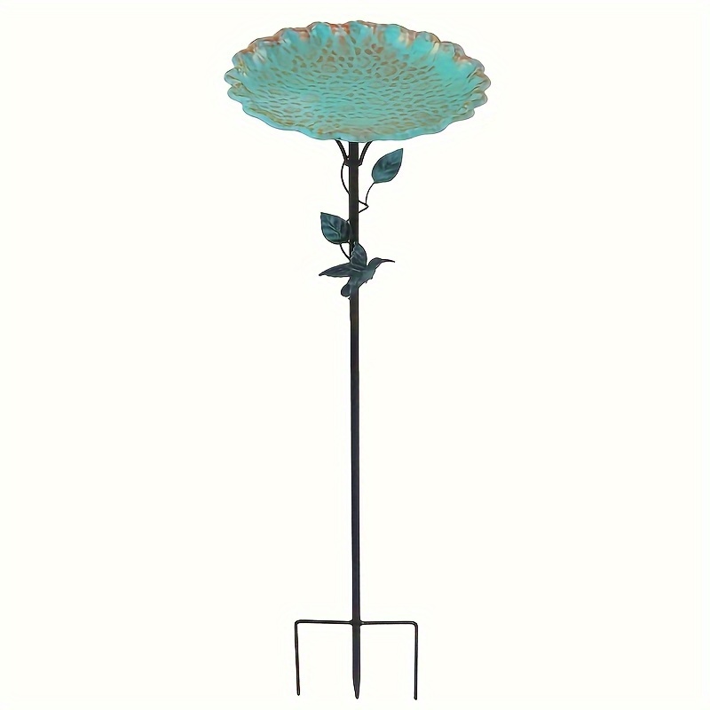 Image of 1pc Outdoor Leaf Shape Metal Bird Bathtub Bird Feeder For Courtyard Garden Decoration, Rust Proof Bird Bathtub With Stake, Green