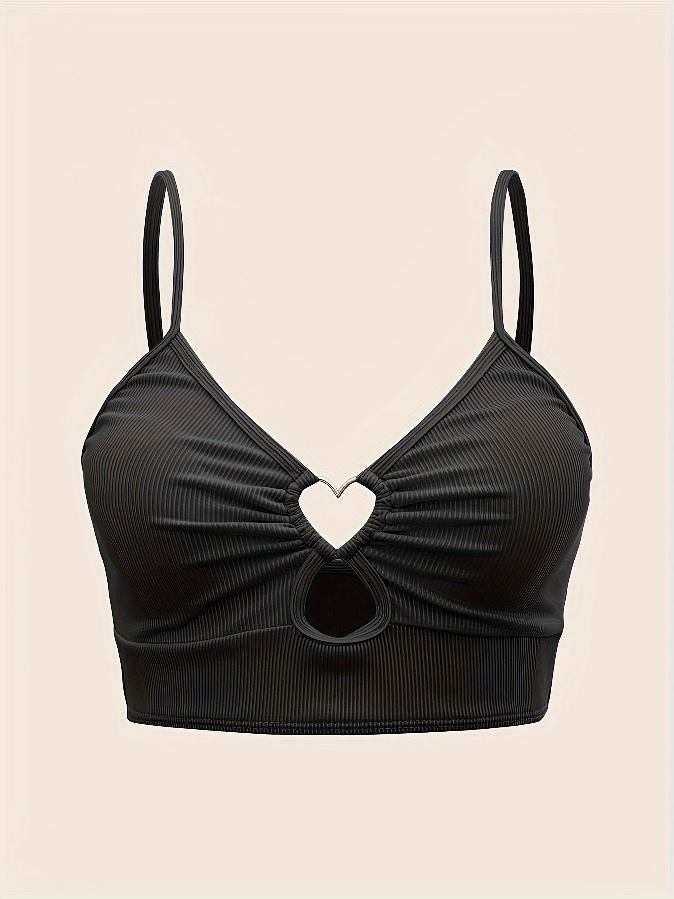 Fashionable Women'S Tankini Top with Heart Pattern And Ribbed Fabric