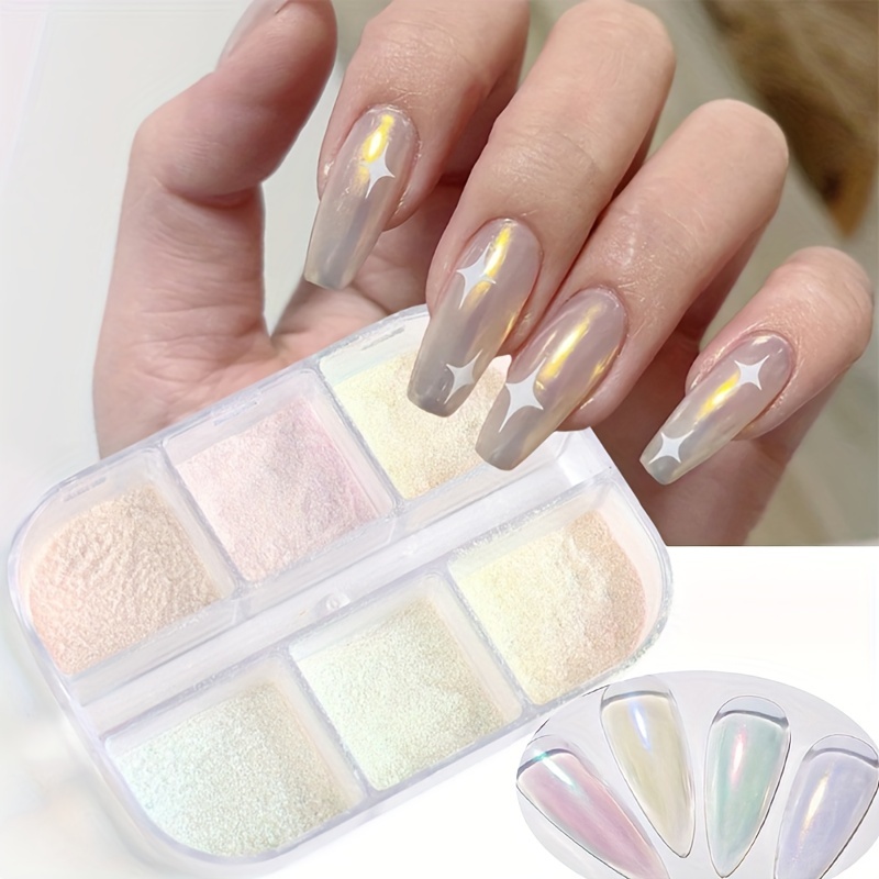 1 Box White Pearl Chrome Nail Powder - Transparent Clear Ice Shimmer Chrome  Pigment Powder for Nails High Gloss Nail Art Glitter