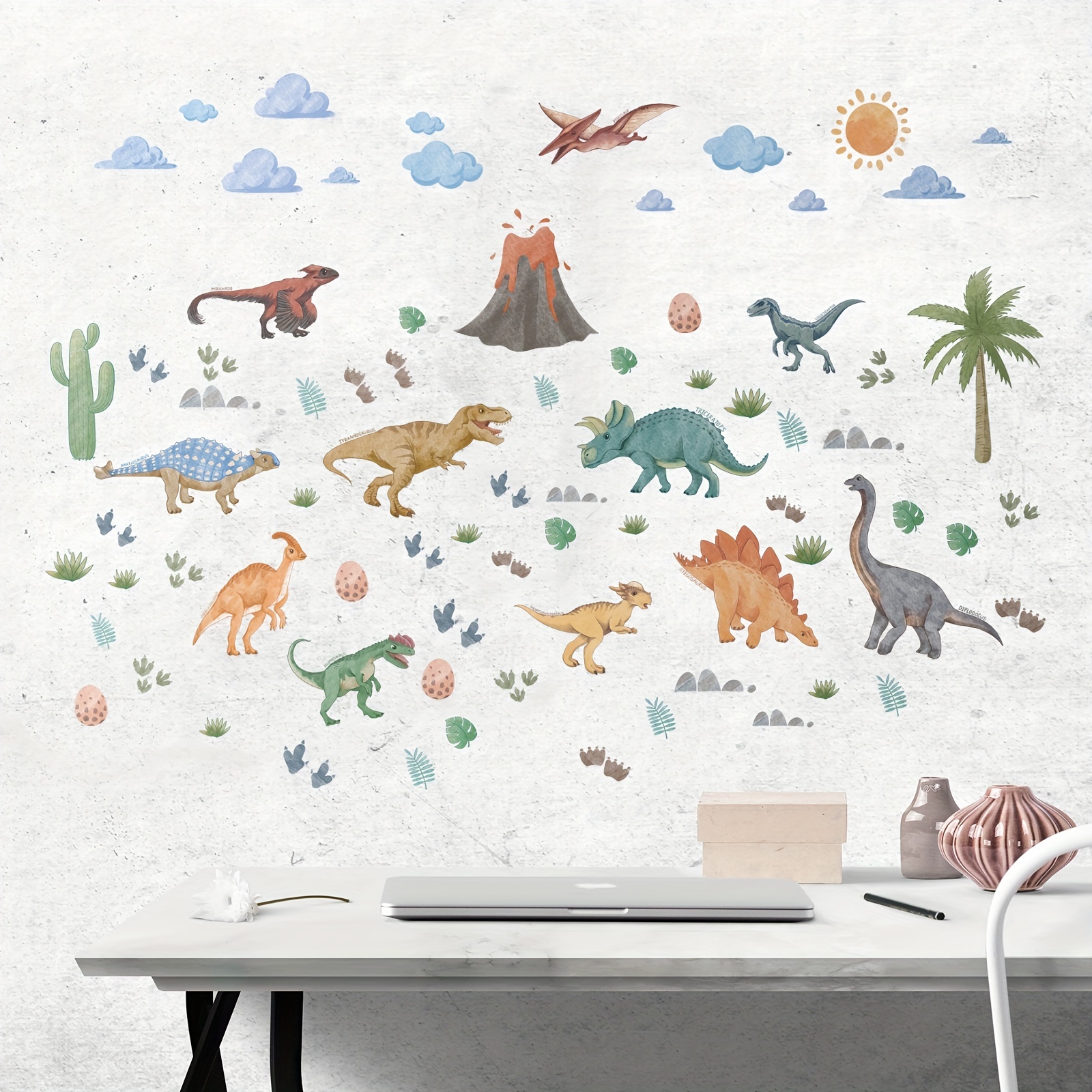Dinosaur Stickers Watercolour Dinosaur Room Decor for Boys, 22 Pcs 3D Large  Dinosaur Wall Decals Peel and Stick Wallpaper Art Nursery Wall Decal for