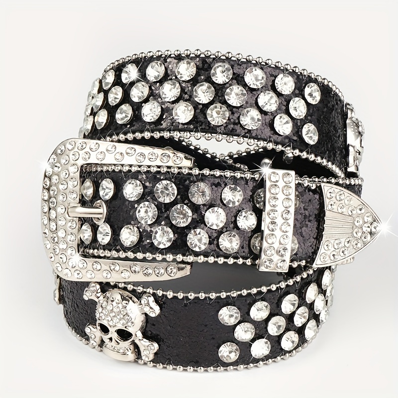 Big Skull Rhinestone Belt Crystal Inlaid Rhinestone Y2k Rock - Temu