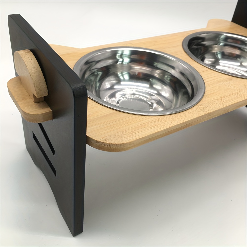 Bamboo Elevated Dog Bowls with Stand Adjustable Raised Puppy Cat