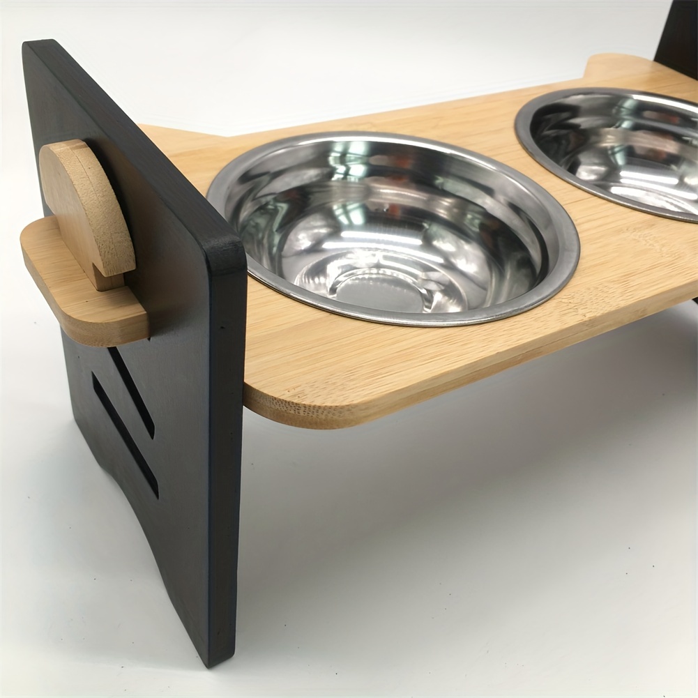 Adjustable Raised Bamboo Cat Bowl Stand Anti leak Pet Feeder - Temu