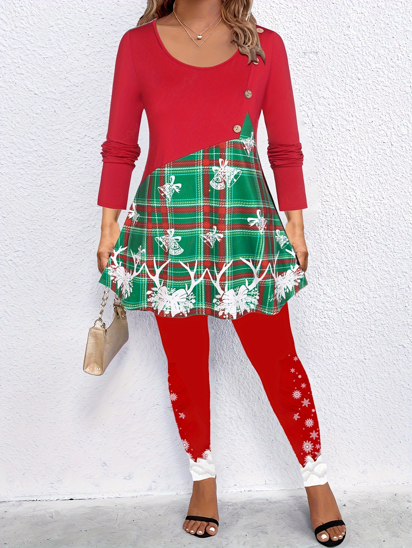 Plus Size Christmas Outfits Set Women's Plus Christmas Tree - Temu