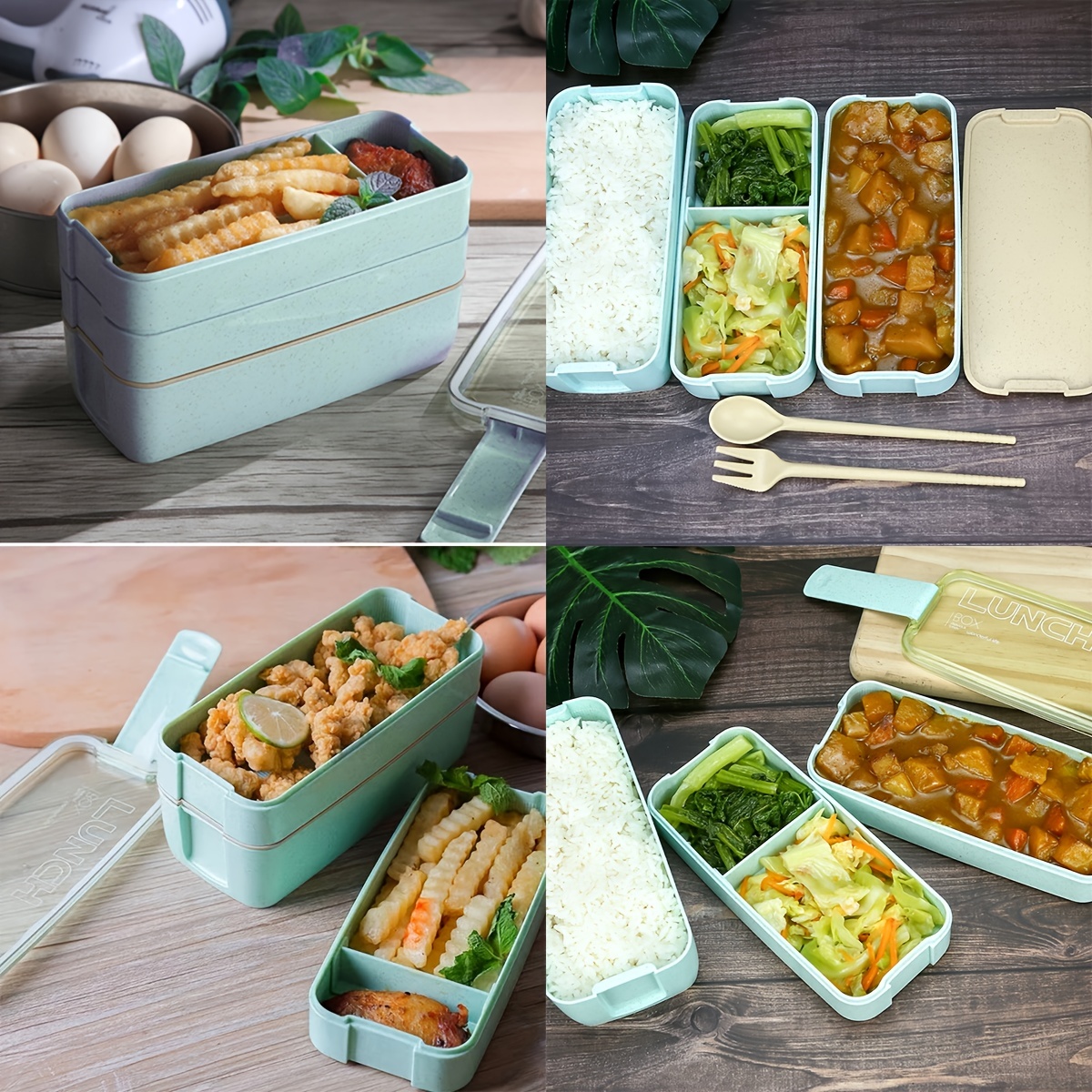 Lunch Box, 3 Layers All-In-One Bento Box with Utensil Set, Leak-Proof Bento  Box for Dining Out, Work, Picnic Blue 