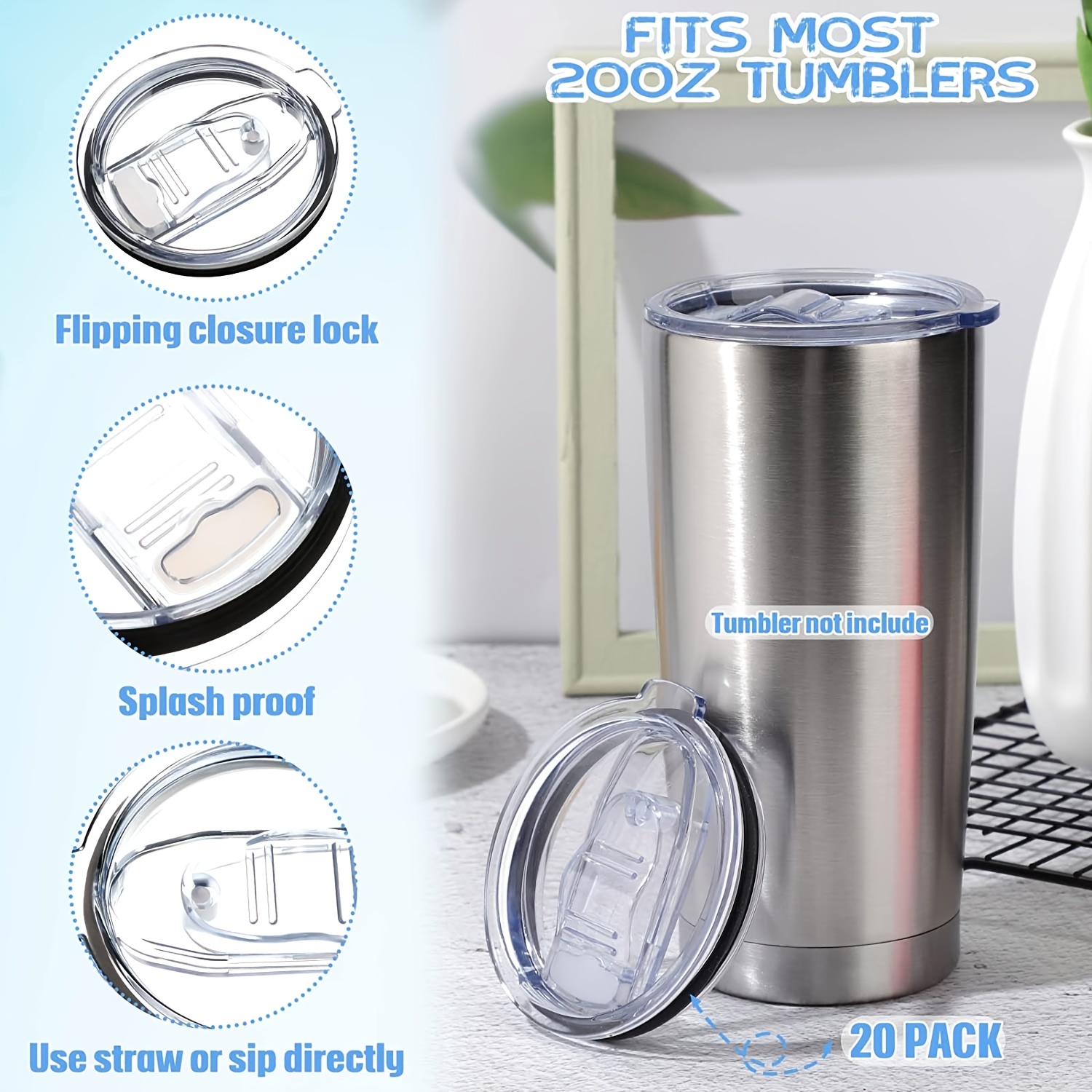 JUMBO FILTER 2 Pack Tumbler Replacement Lids for 20 oz Tumblers with 3 Pcs  Magnetic Spill Proof Slider, Spill Proof Splash Resistant Lids Covers Fit
