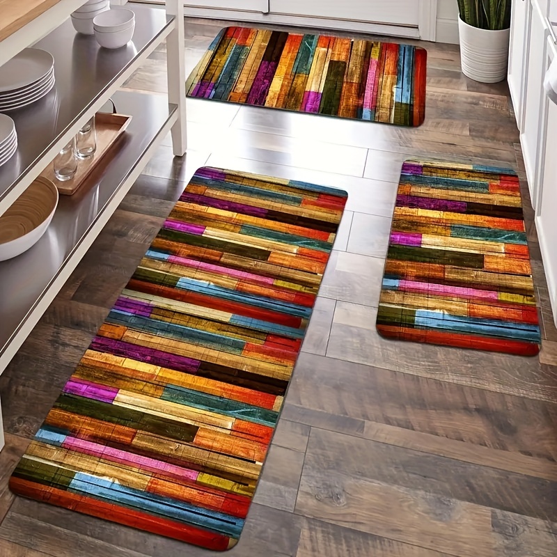 1pc Anti Fatigue Kitchen Rugs, Vintage Colorful Wooden Striped Absorbent  Non Slip Cushioned Rugs, Stain Resistant Long Strip Floor Mat, Comfort  Standing Mats, Living Room Bedroom Bathroom Kitchen Sink Laundry Office Area