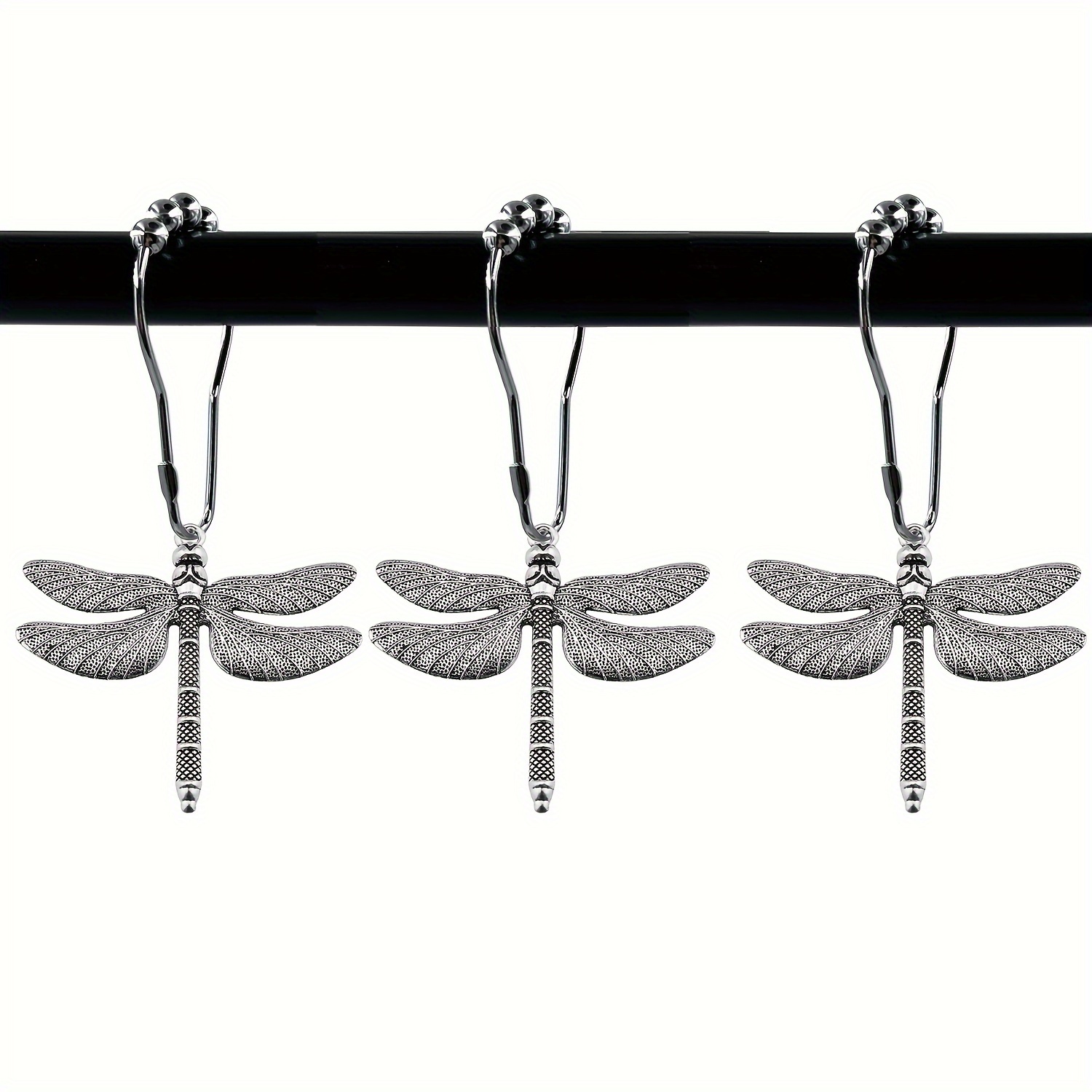 12pcs Dragonfly Pendant Shower Curtain Hooks, Curtain Hook With Rolling  Bead, Rustproof Shower Curtain Hook For Bathroom Shower Curtain Rod,  Bathroom