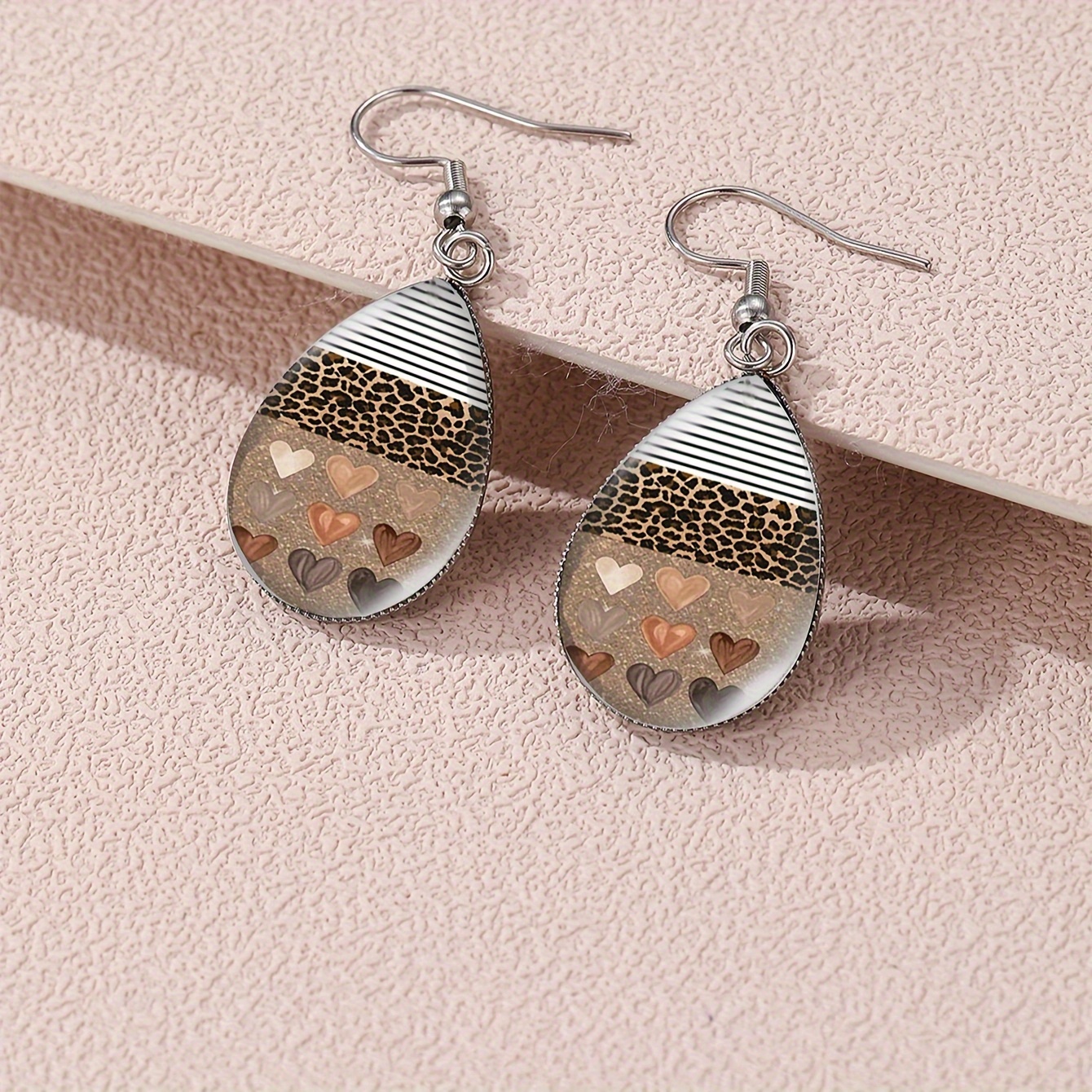 Valentine's Day Earrings Leopard Print Heart Shaped Water - Temu