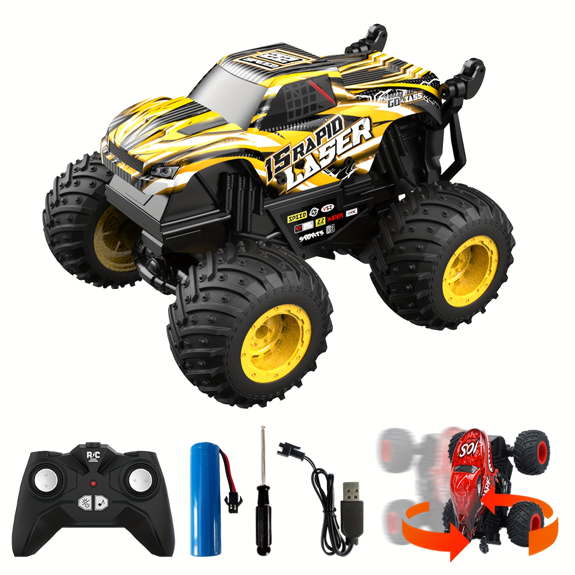 Carro grande monstro de controle remoto 1:14, brinquedo elétrico off road  rock 4wd off road todo terreno veículo de controle remoto rastreador de  caminhão para meninos e meninas