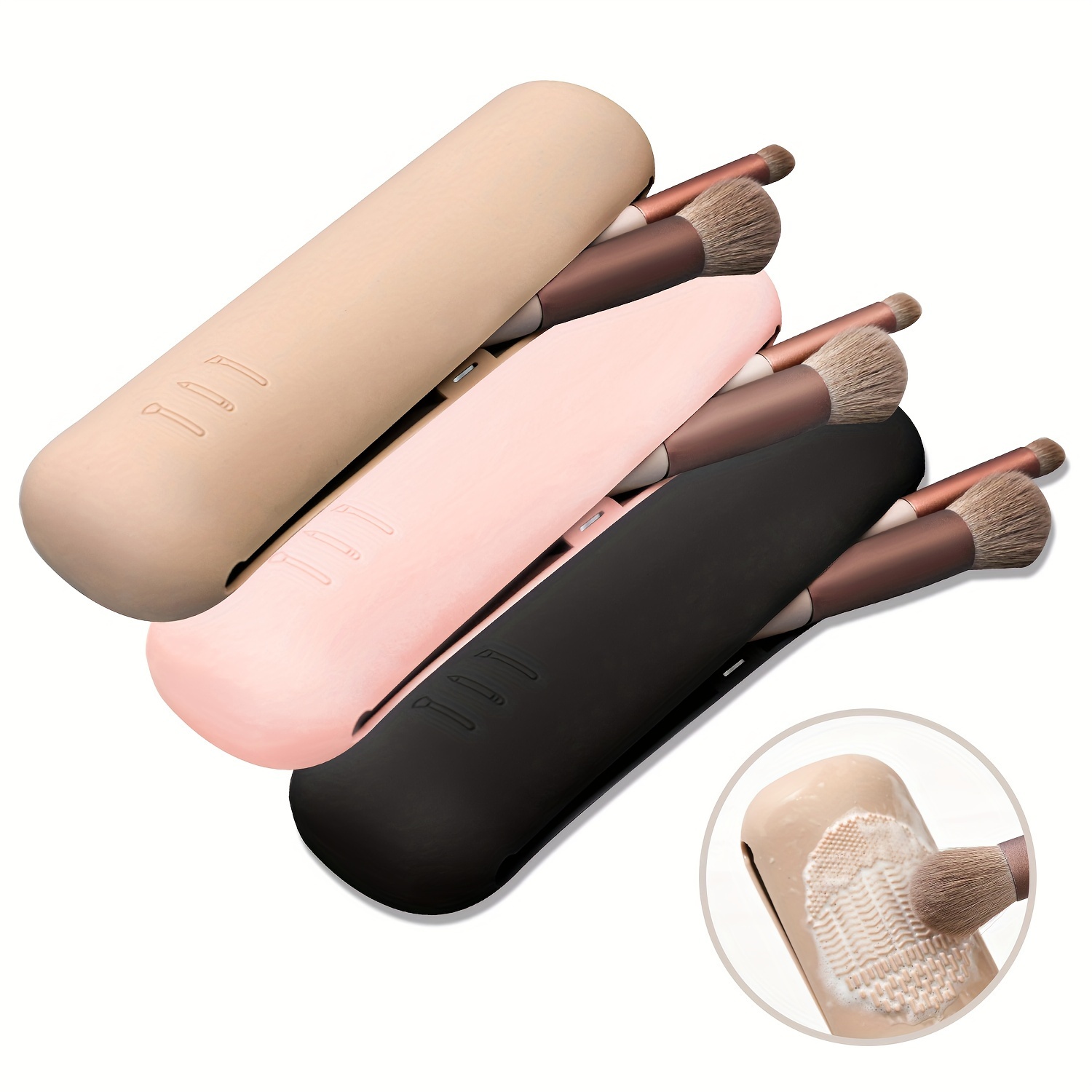 Jlong Travel Makeup Brush Holder, Silicon Portable Cosmetic Face Brushes  Holder, Soft Makeup Tools Organizer for Travel with Magnetic Closure,1PACK  