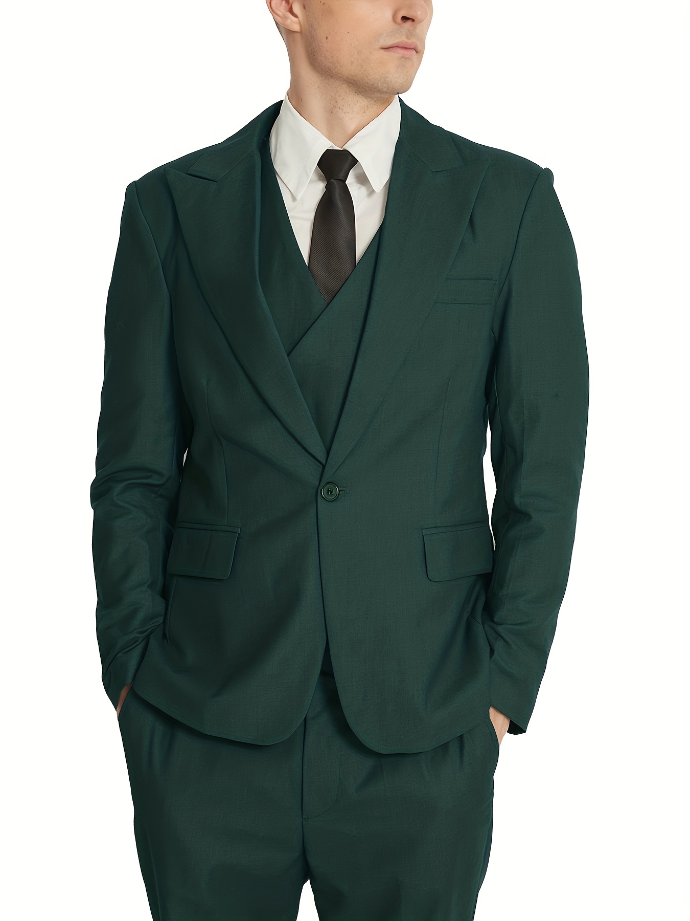 Men Suit Slim Fit Dark Green Business Dinner Prom Party Groom Tuxedo Suit  Blazer
