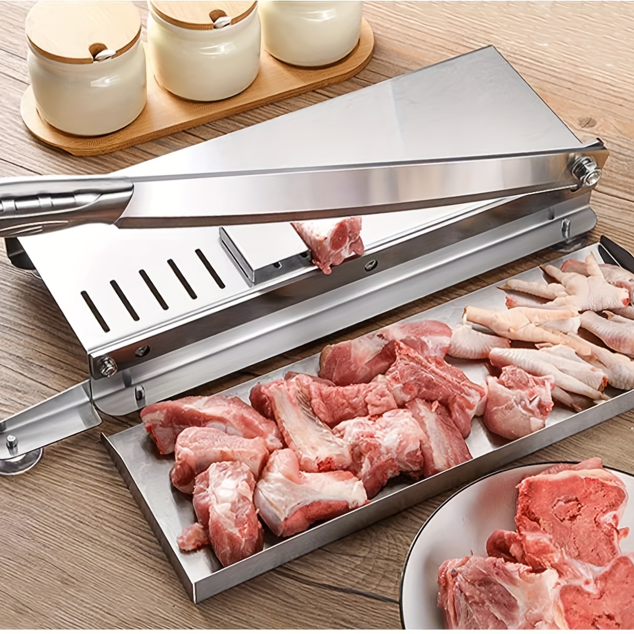 Manual Meat Slicer Meat Bone Cutter, Stainless Steel Ribs Chopper for Fish  Chicken Beef Vegetables, Food Slicer Slicing Machine for Home Kitchen