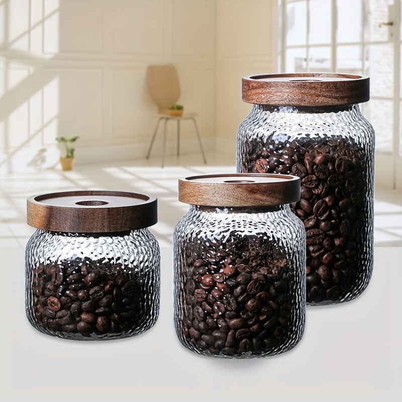 1pc Glass Storage Jar With Acacia Wood Lid, High Borosilicate