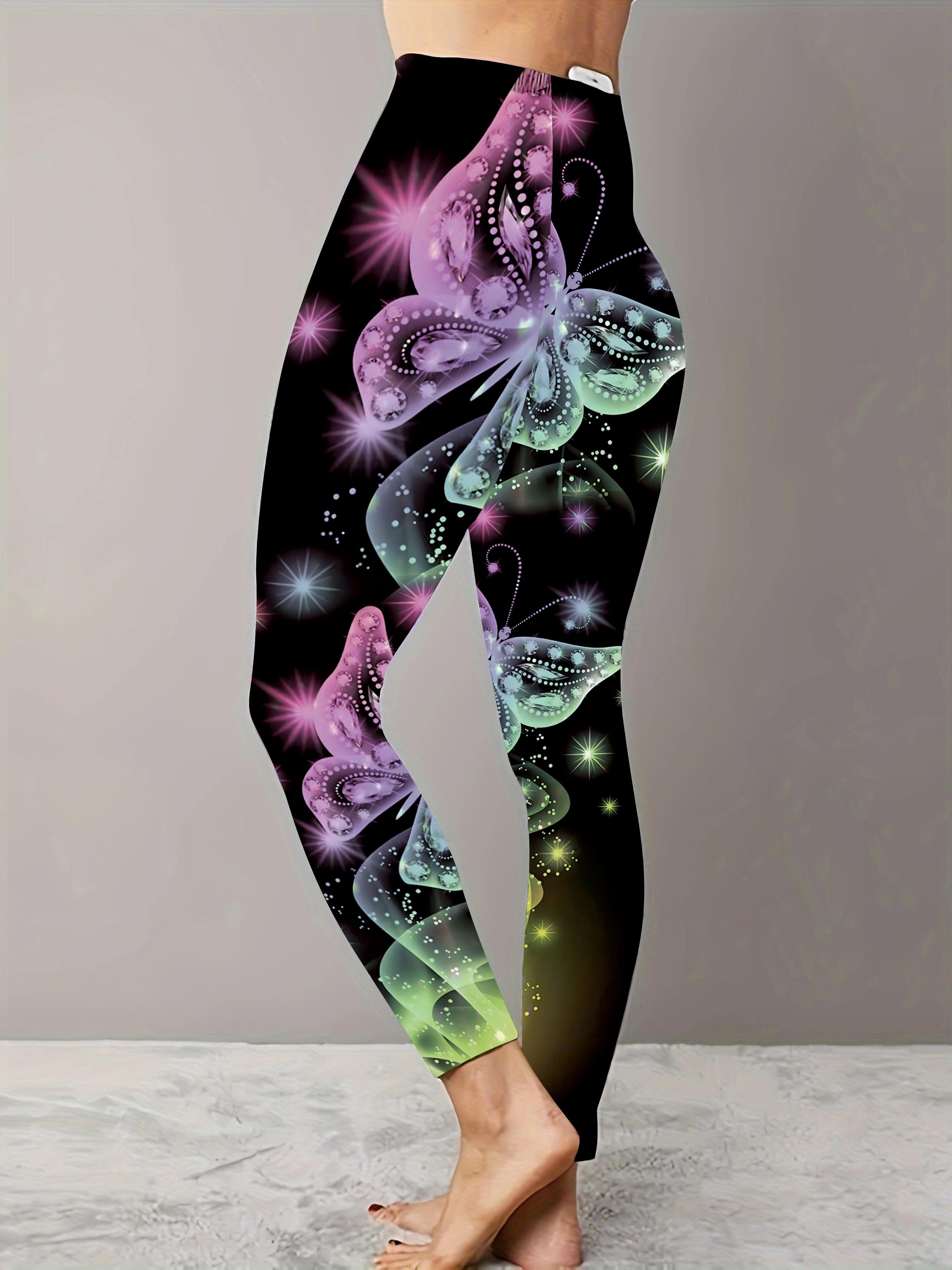 Women Casual Fashion Tight Sports Yoga Pants Colorful Flower Butterfly  Print Leggings Womens Leggings Plus Size