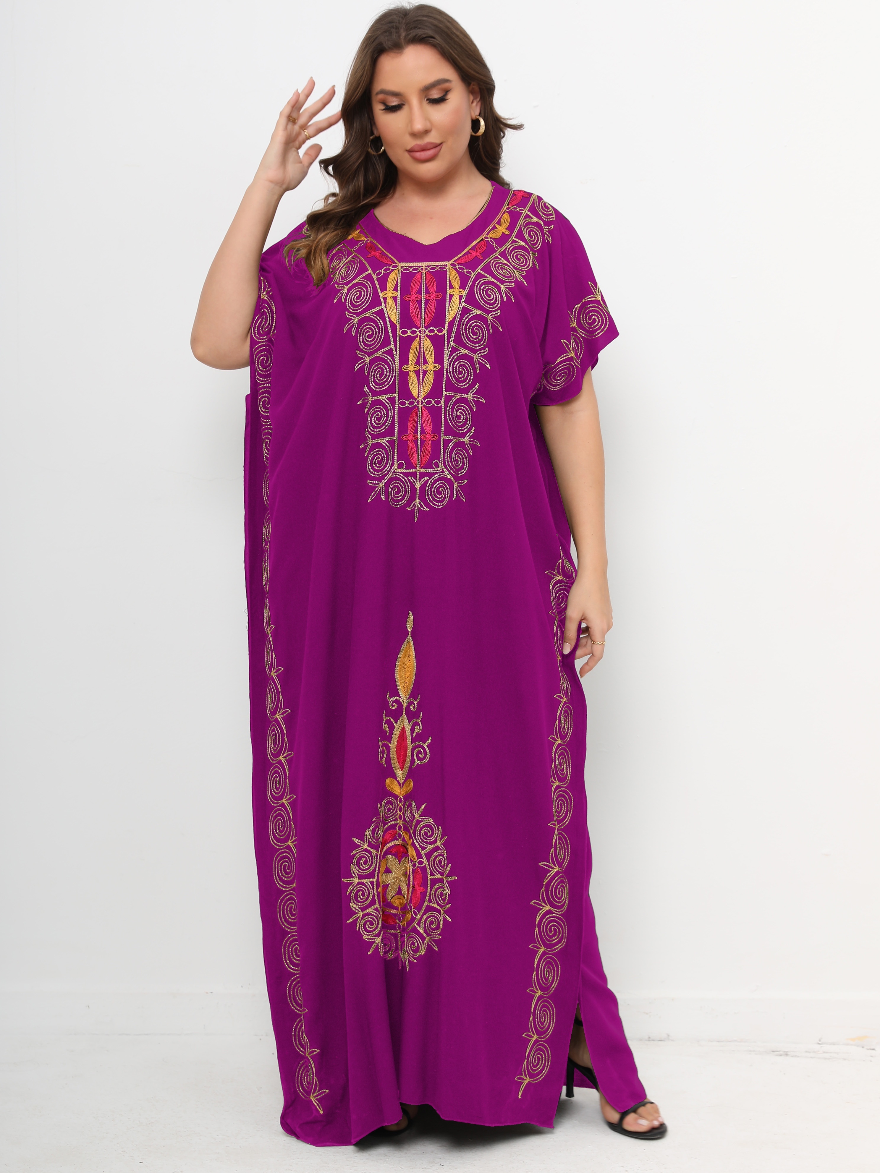 Ramadan Plus Size Elegant Kaftan Dress Women's Plus Floral - Temu