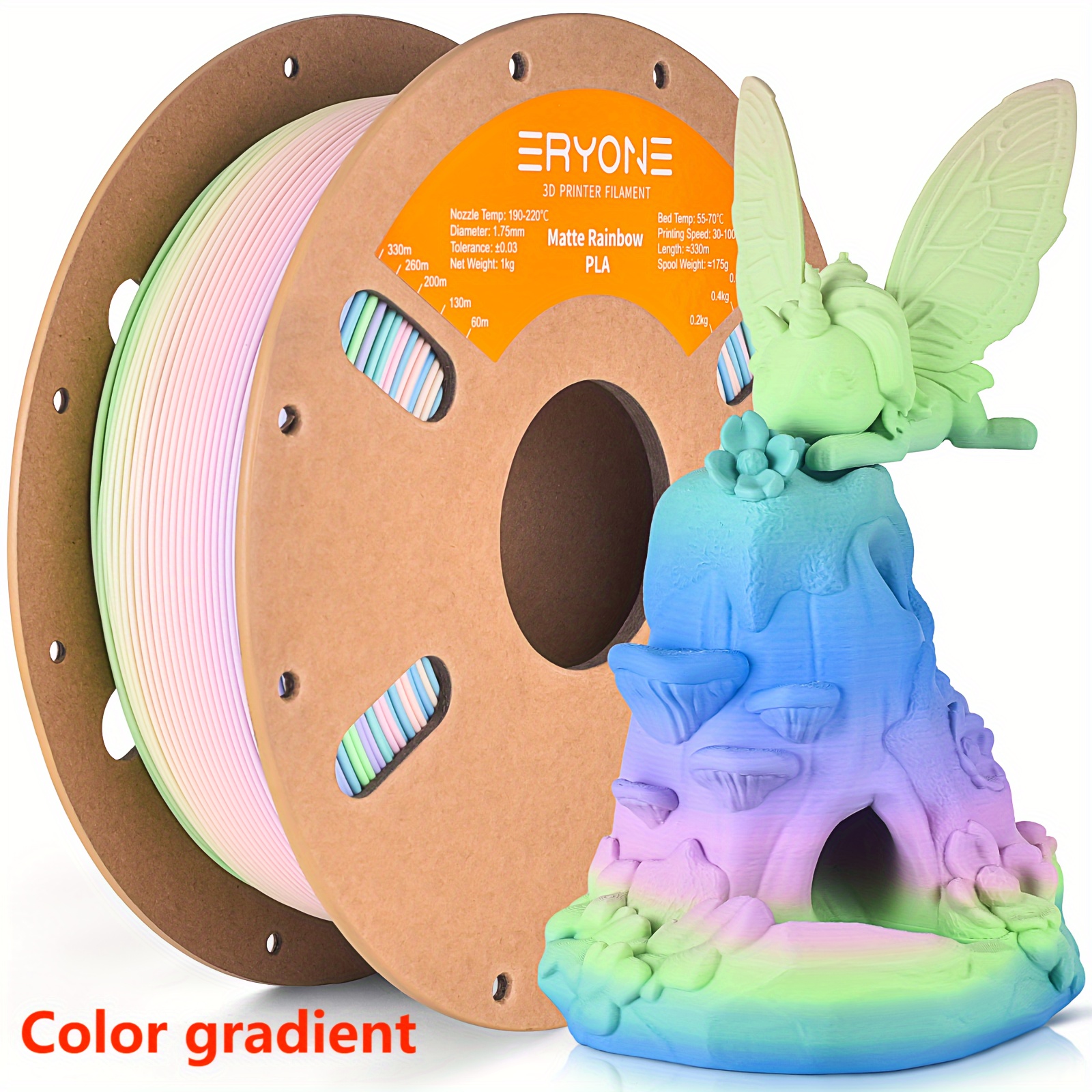 

Pla Matte Rainbow 3d Printer Filament, Gradient Color 1.75mm 3d Printing Consumables, 1kg Spool, Dimensional Accuracy +/- 0.03mm, Fits Most Fdm Printers